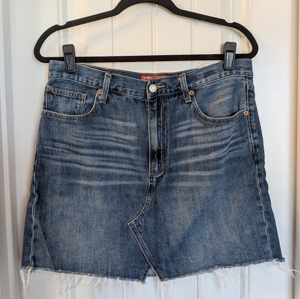 Lucky Denim Mini Skirt with Frayed Hem - Blue // Size 10/30